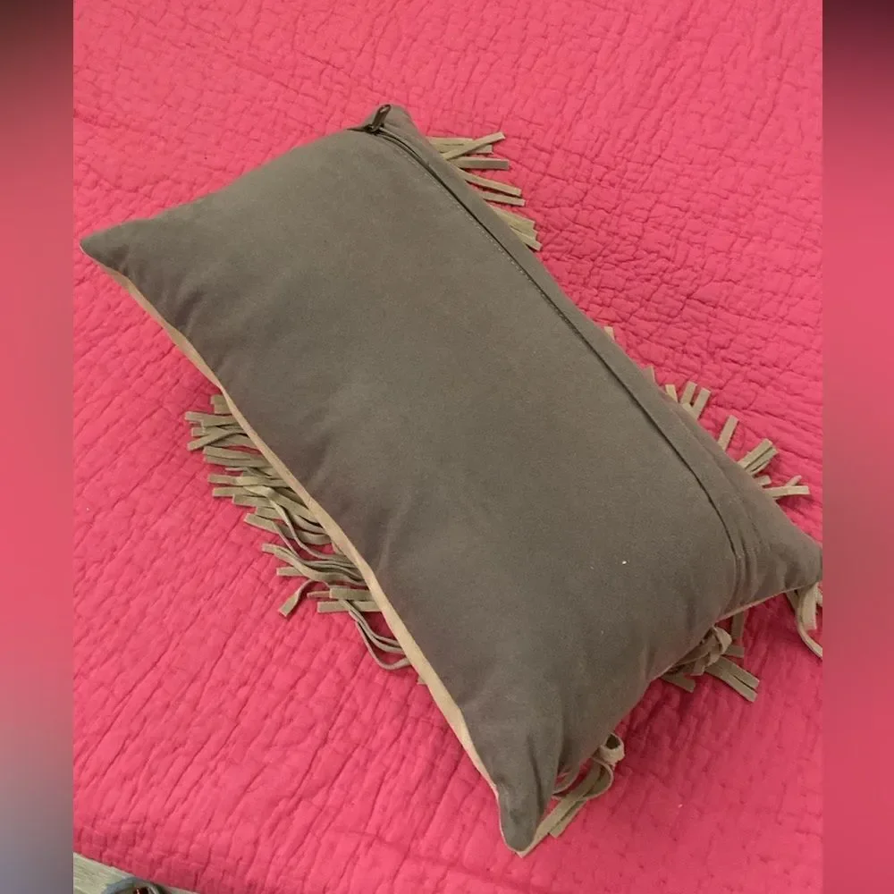 Genuine suede fringe Accent Pillow with Bohemian Charm